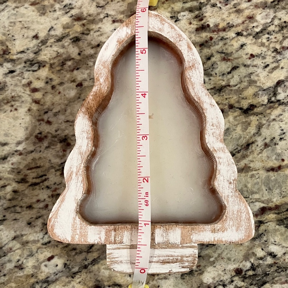 Rustic Wooden Christmas Tree Bowl Candle 8” x 5” Farmhouse Holiday Decor - Picture 3 of 4